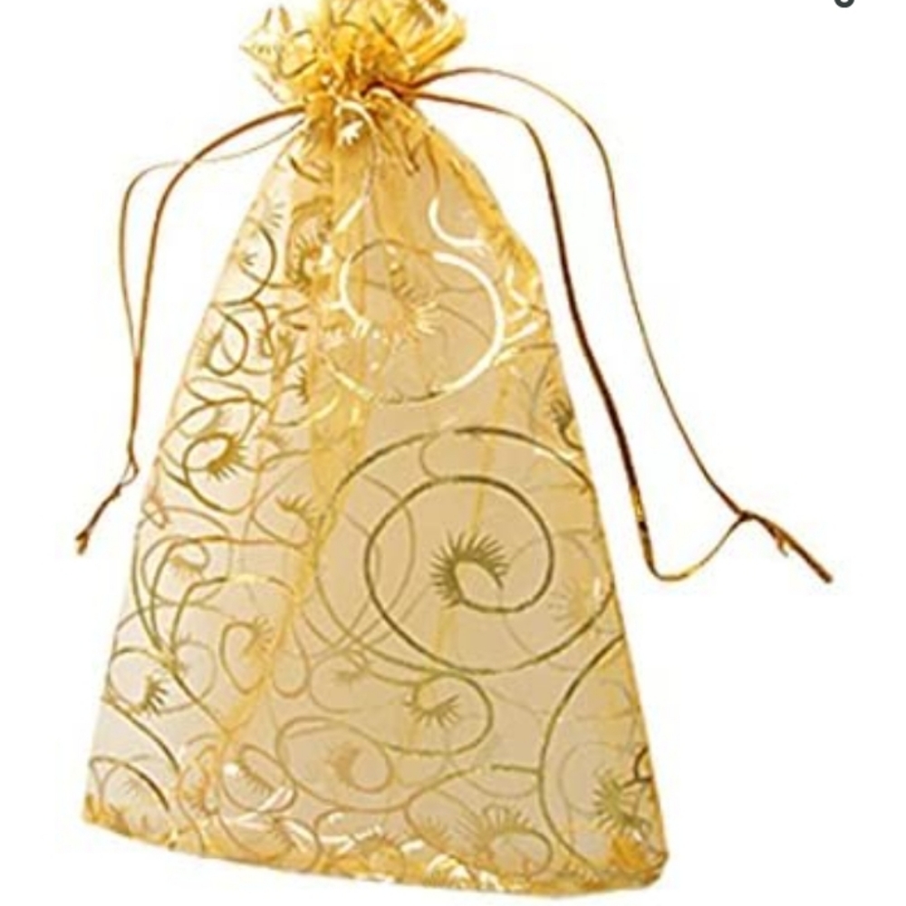 50 Pcs Gold Scroll Organza Drawstring Bags 5 x 7 NWT